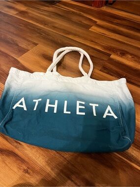 Athleta Teal Ombre Canvas Tote with White Handles